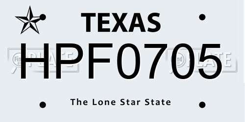 HPF0705 Texas License Plate