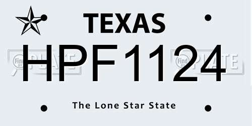 HPF1124 Texas License Plate
