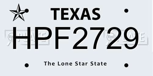 HPF2729 Texas License Plate