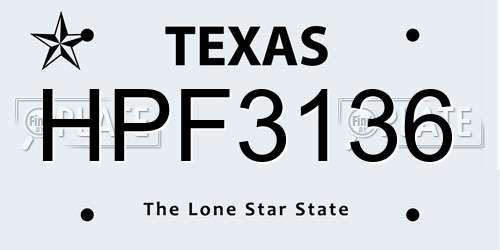 HPF3136 Texas License Plate
