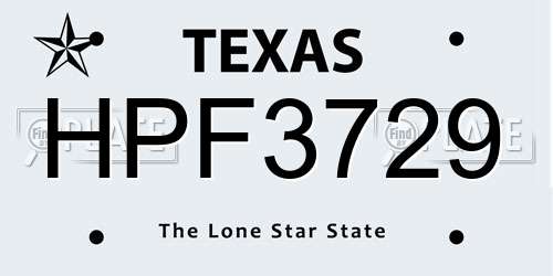 HPF3729 Texas License Plate
