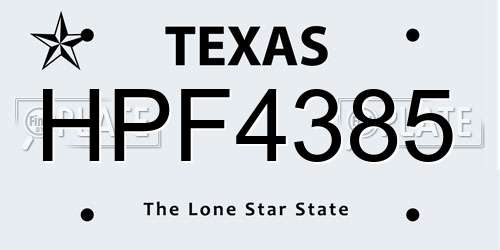 HPF4385 Texas License Plate