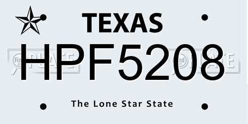 HPF5208 Texas License Plate