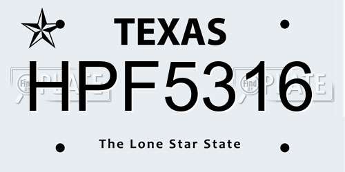 HPF5316 Texas License Plate