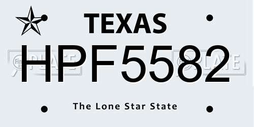 HPF5582 Texas License Plate