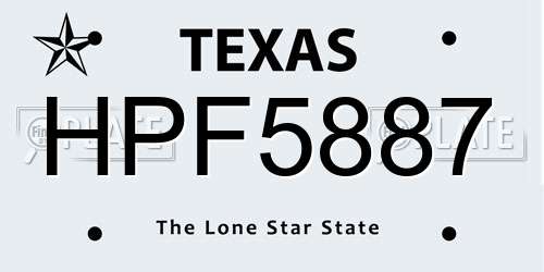 HPF5887 Texas License Plate
