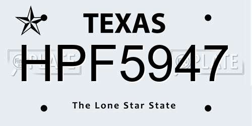 HPF5947 Texas License Plate