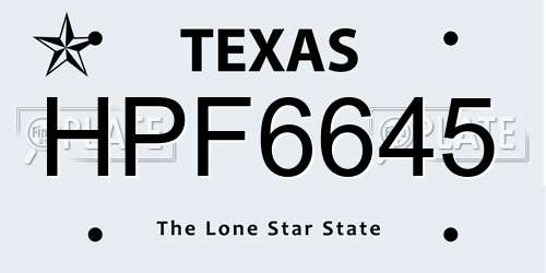HPF6645 Texas License Plate