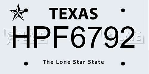 HPF6792 Texas License Plate