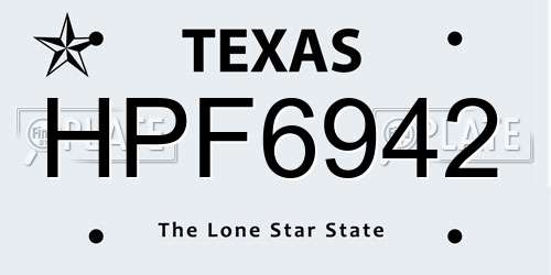 HPF6942 Texas License Plate