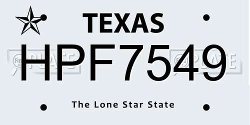 HPF7549 Texas License Plate
