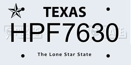 HPF7630 Texas License Plate