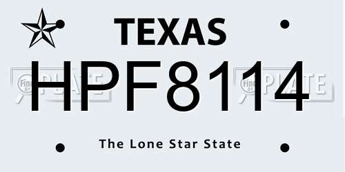 HPF8114 Texas License Plate