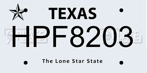 HPF8203 Texas License Plate