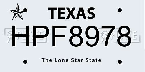 HPF8978 Texas License Plate