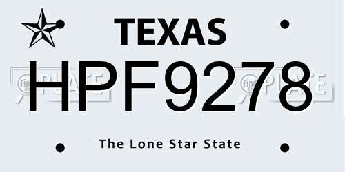 HPF9278 Texas License Plate