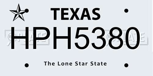 HPH5380 Texas License Plate
