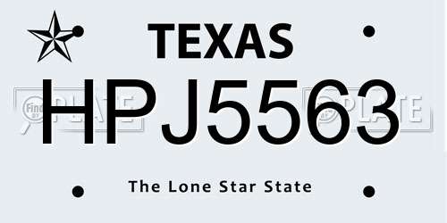 HPJ5563 Texas License Plate