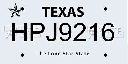 HPJ9216 Texas License Plate