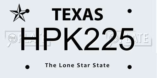 HPK225 Texas License Plate