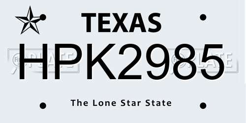 HPK2985 Texas License Plate