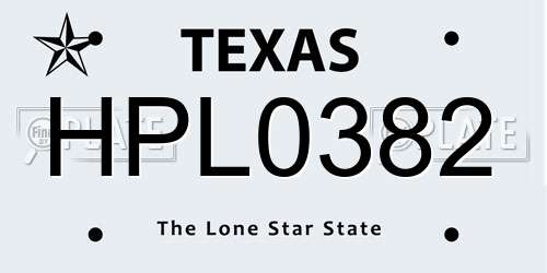 HPL0382 Texas License Plate