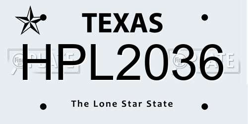 HPL2036 Texas License Plate