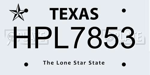 HPL7853 Texas License Plate