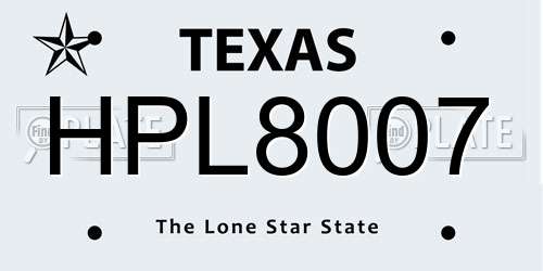 HPL8007 Texas License Plate