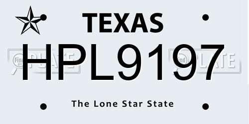 HPL9197 Texas License Plate