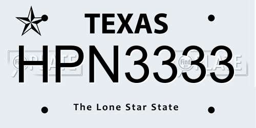 HPN3333 Texas License Plate
