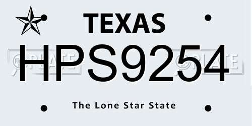HPS9254 Texas License Plate