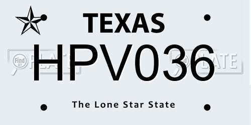 HPV036 Texas License Plate