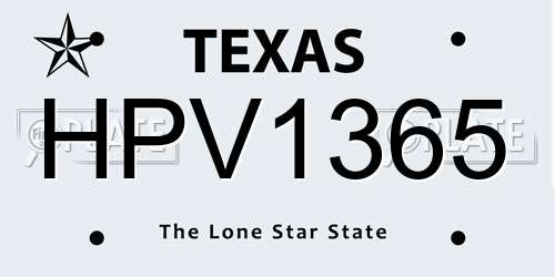 HPV1365 Texas License Plate