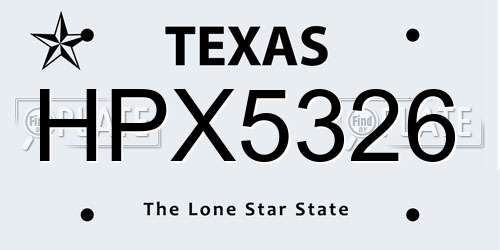 HPX5326 Texas License Plate