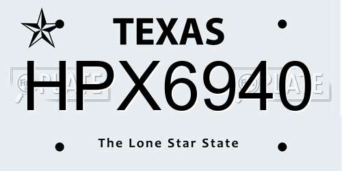 HPX6940 Texas License Plate