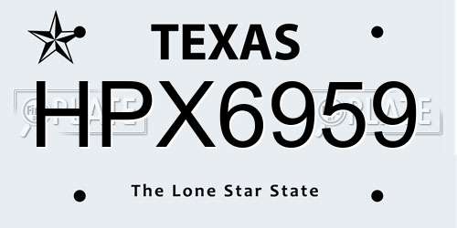 HPX6959 Texas License Plate