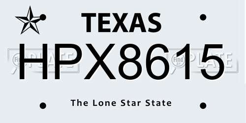 HPX8615 Texas License Plate