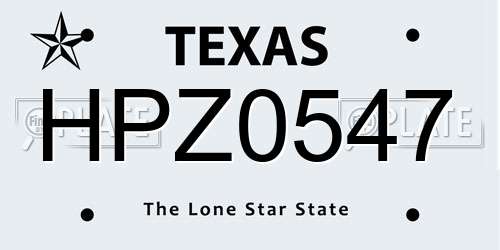 HPZ0547 Texas License Plate