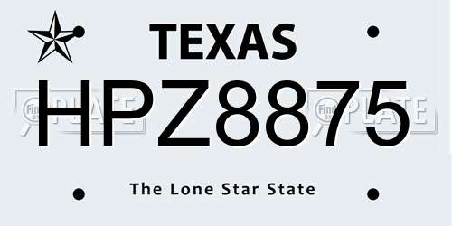 HPZ8875 Texas License Plate