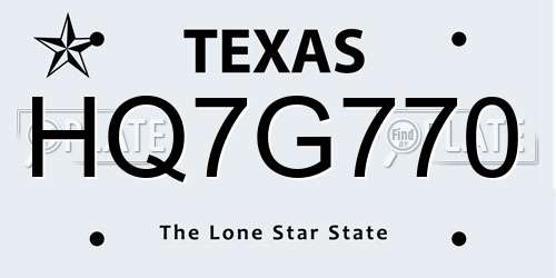HQ7G770 Texas License Plate