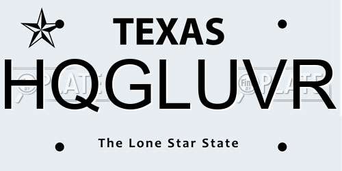 HQGLUVR Texas License Plate