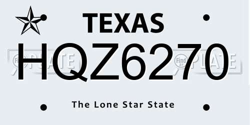 HQZ6270 Texas License Plate