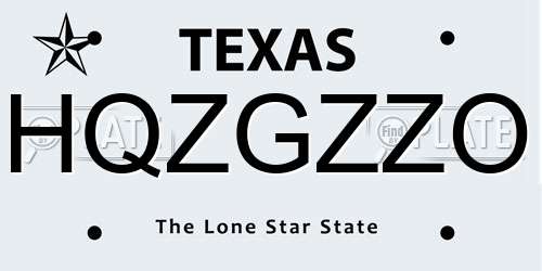 HQZGZZO Texas License Plate