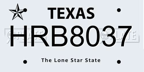 HRB8037 Texas License Plate