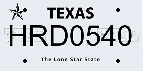 HRD0540 Texas License Plate