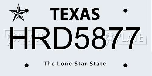 HRD5877 Texas License Plate