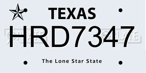 HRD7347 Texas License Plate
