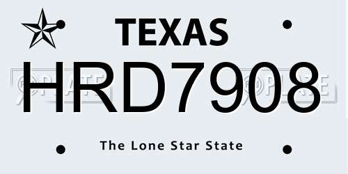 HRD7908 Texas License Plate