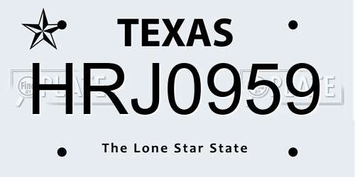 HRJ0959 Texas License Plate